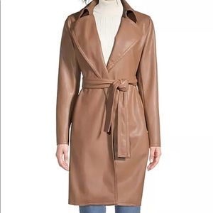 NWT Camel-colored Ann Taylor faux leather belted trench coat